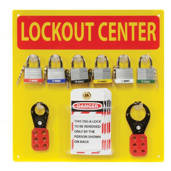 NMC 14W Standard Lockout Center, 10 Tags, Yellow/Red